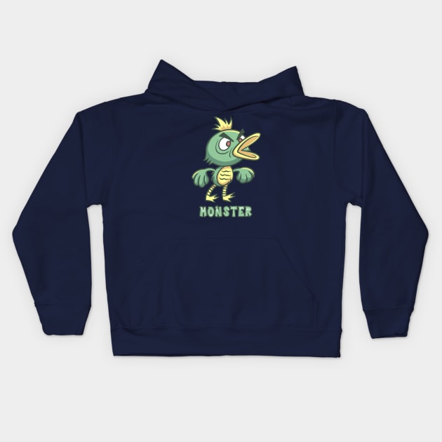 Angry Green Duck Monster Text Kids Hoodie by yudabento